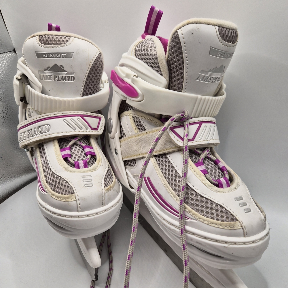 Lake Placid Kids' White and Pink Adjustable Ice Skates